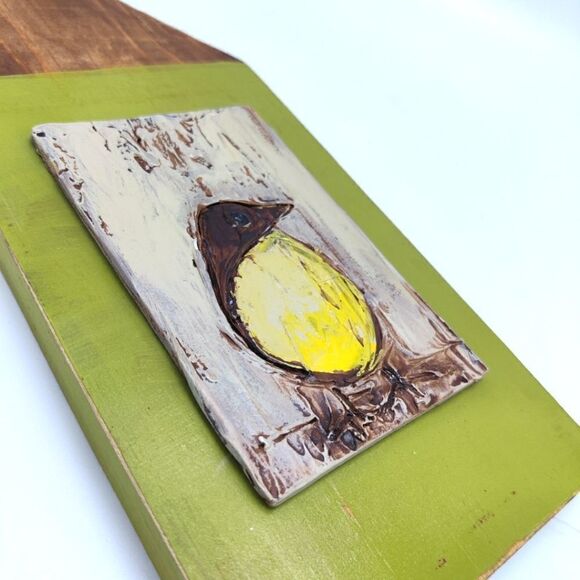 HAND Painted Bird on Wood Birdhouse Mixed Media Painting Green Natural - Picture 2 of 10